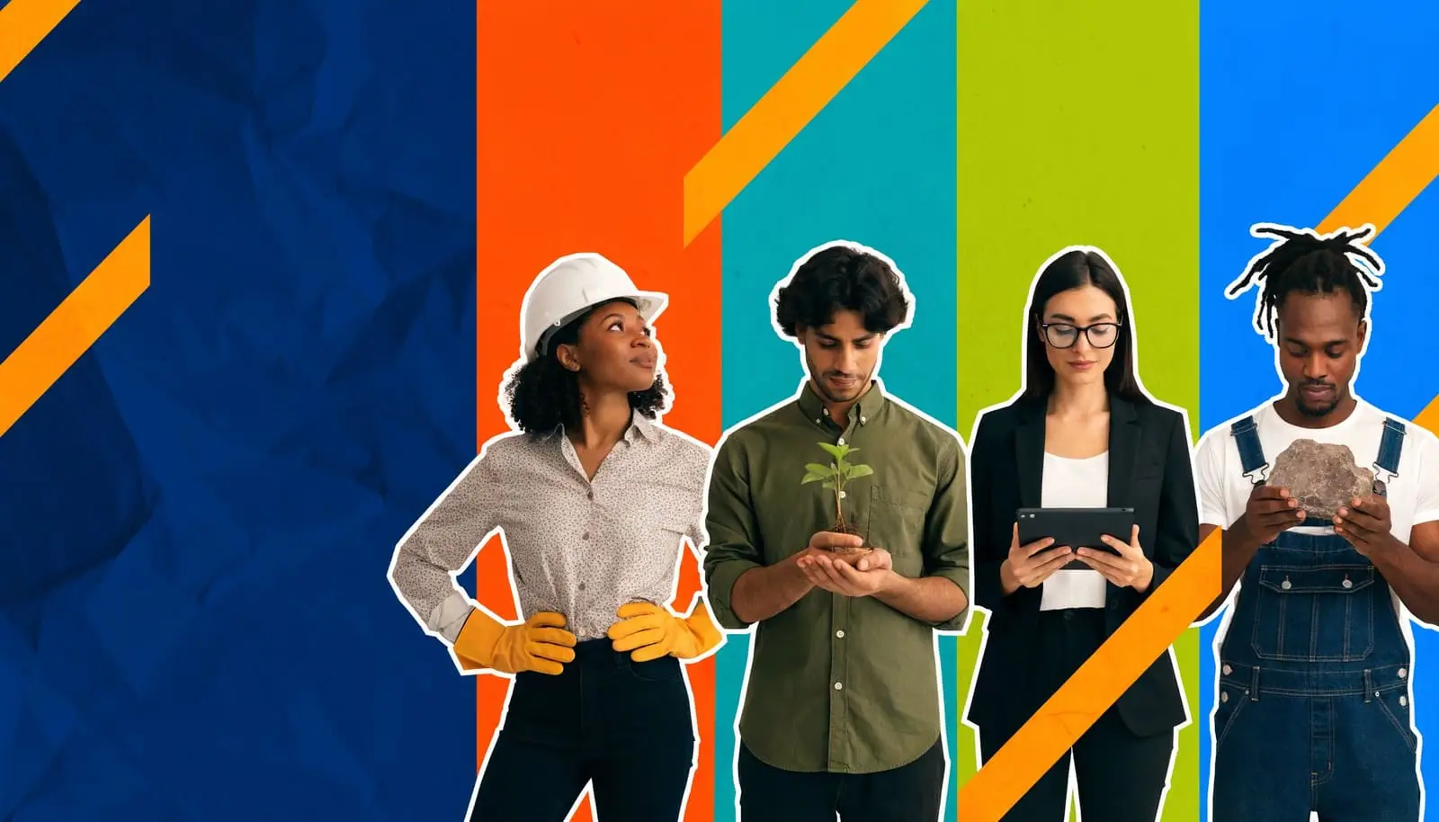 Engenheira com capacete e tablet diante do horizonte de Brasília
